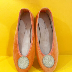 Ballerines velours passementerie or - Orange