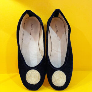 Ballerines velours passementerie or - Bleu marine