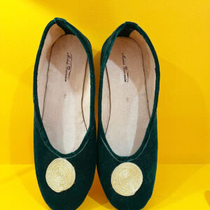 Ballerines velours passementerie or - Vert émeraude
