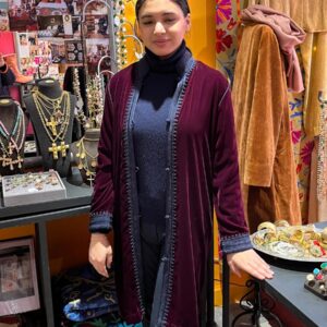 Veste longue bordeaux brodé